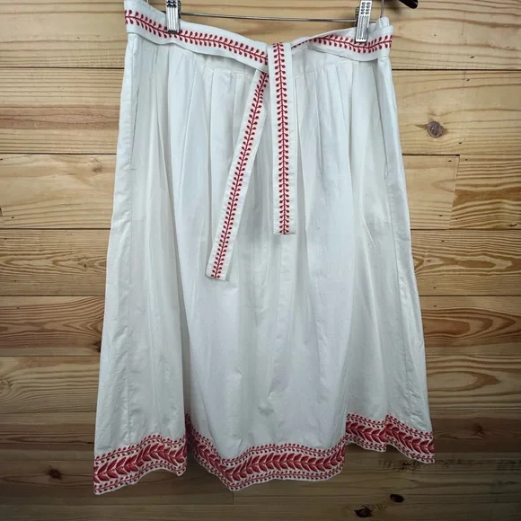 J. Crew White A-Line Skirt with Red Embroidered Trim - Picture 1 of 7